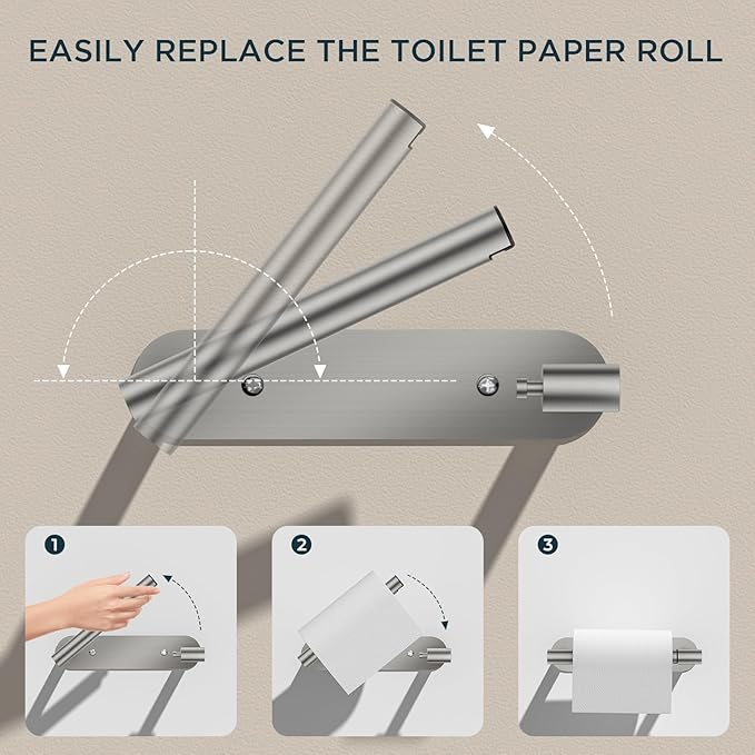 FORIOUS Toilet Paper Holder, Adhesive or Screw Wall Mount Pivoting Tissue Roll Holder for Bathroom, Stainless Steel Rustproof Self Adhesive Toilet Paper Roll Holder no Drilling, Brushed Nickel