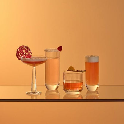 NUDE Whiskey Glasses Set of 4 SOF – 9.25 oz Lead-Free Crystal Old Fashioned Rocks Glasses for Whisky, Scotch & Bourbon – Etched Linear Pattern, Dishwasher Safe Barware