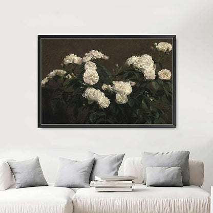 Canvas Painting Poster and Print Flower Painting French Country Decor Vintage Painting Antique Flower Print Vintage Flower Print Living Room and Bedroom Office Decoration 16x24inch Metal Frame