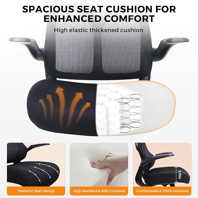 NearHub EC10 Stylish Ergonomic High Back Mesh Reclining Office Chair with Adjustable Flip-Up Armrests,Lumbar Support & Headrest,Breathable & Comfortable Computer Chair for Home, Office & Study