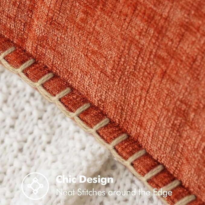 MIULEE Pack of 2 Fall Lumbar Throw Pillow Covers 12x20 Inch Rust Farmhouse Decorative Pillow Covers with Stitched Edge Soft Chenille Solid Dyed Pillow Covers for Couch Sofa Bed Living Room
