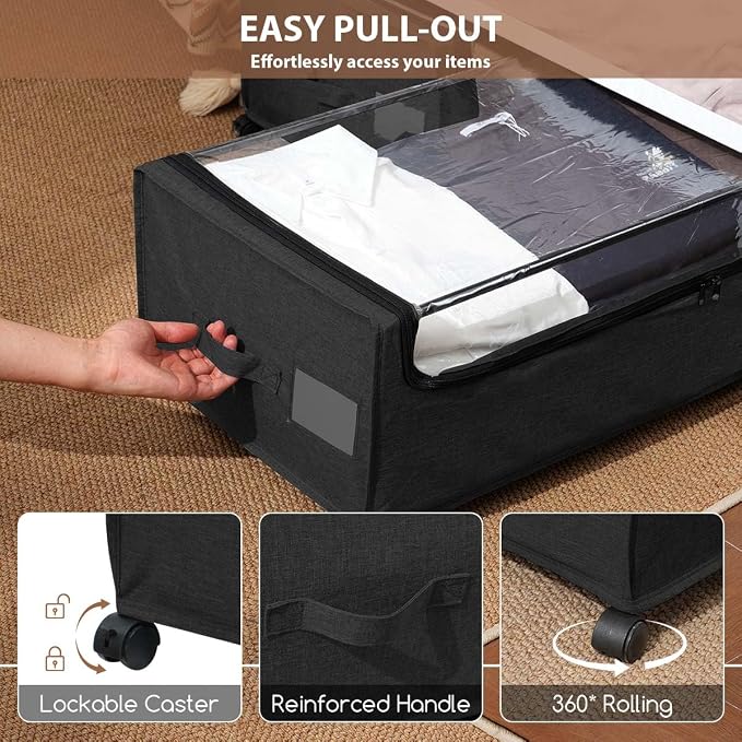 FOUCSSOMEI Under Bed Storage with Wheels, Under The Bed Storage Drawers On Wheels, Rolling Underbed Drawers, Lockable, Heavy Duty