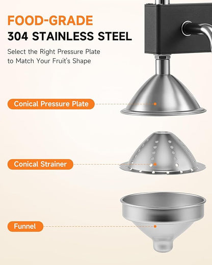 CO-Z Manual Citrus Juicer, Heavy-Duty Manual Juicer with Conical & Flat Pressure Plates, Professional Lemon Squeezer for Orange Pom Lime Lemon Juice, Dishwasher Safe Orange Juice Press, Black