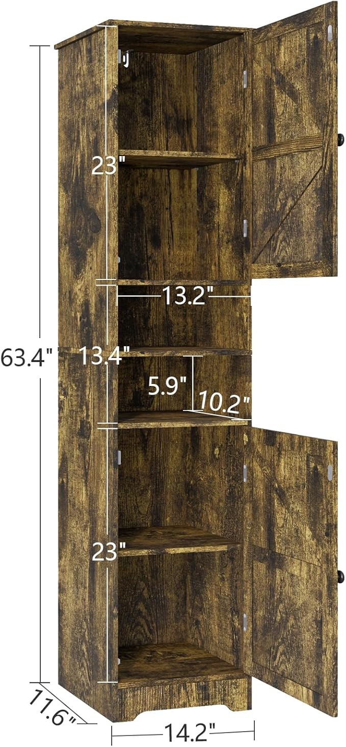 Tall Bathroom Storage Cabinet, Vertical Freestanding Organizer with Adjustable Shelf, Slim Design for Small Bathrooms, Towels & Toiletries Storage Retro Colors