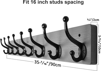 WEBI Rustic Coat Rack Wall Mount,35.43" Long 8 Cast Iron Coat Hooks Wall Mounted,Heavy Duty Wall Coat Hanger Hooks for Hanging Coats,Clothes,Gray