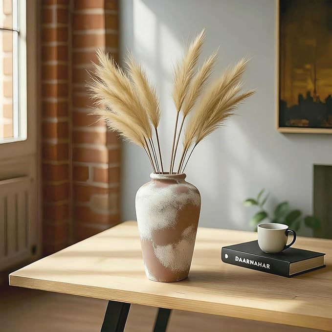 NEBRYX Large Ceramic Vase, 11 inch Minimalist Vase for Home Decor, Handmade Farmhouse Flower Vase for Table Centerpiece, Wedding, Living Room, Kitchen Decoration, Shelf Decor (Rust)