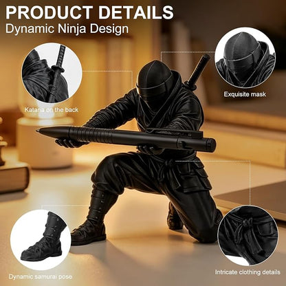 2Pack Ninja Pen Holder for Desk – 3D Printed Ninja Warrior Pen Holder with Sword and Weapon Accessories, Creative Desk Organizer Decor Gift for Men – Funny Pencil Holder Stand (Black)