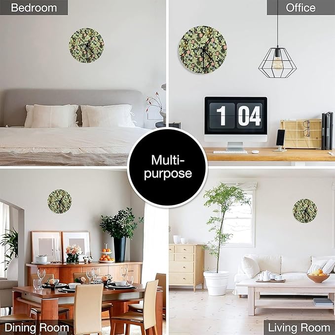 Retro Floral Wall Clock Silent Non Ticking Battery Operated, Vintage William Morris Style Garden Plants Herbs Flowers Botanical Clock Decorative for Bathroom Kitchen Bedroom Living Room(12 Inch)