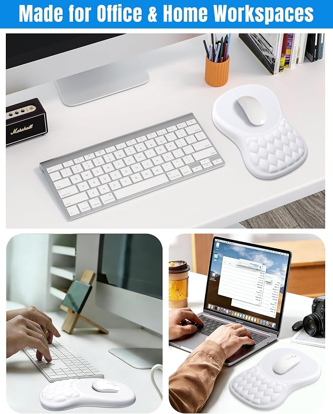Ergonomic Mouse Pad with Wrist Rest, Slope Design Memory Foam Support, Smooth Lycra Surface, Non-Slip PU Base, Comfortable Mouse Mat for Office, Home, Computer Desk