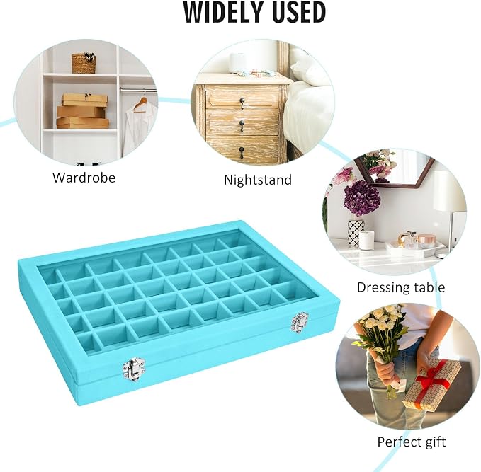 Vicoter Velvet Jewelry Tray 48 Compartments Jewelry Display Organizer with Transparent Cover Rings, Earrings, Necklaces, Pendants Storage Box for Girls, Wives, Mothers, Women