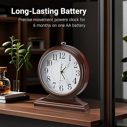 10-inch Vintage Mantel Desk Clock, Silent Desk Clock for Living Room Décor, Easy to Read Larege Retro Mantel Clocks for Fireplace and Shelf Decoration. (Brown)