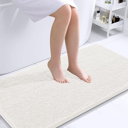 OLANLY Large Bathroom Rugs 44x32, Extra Soft Absorbent Chenille Bath Rugs, Rubber Backing Quick Dry, Machine Washable Bath Mats for Bathroom Floor, Tub and Shower, Home Decor Accessories, Ivory