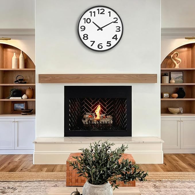 Keepcross 20 Inch Large Wall Clock Battery Operated Silent Non-Ticking, 3D Big Numbers Easy to Read, Analog Quartz Round Clock