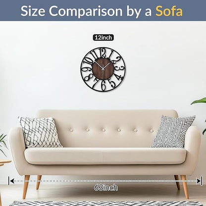 LEIKE 12in Arabic Numeral Wall Clock Battery Operated Black, Silent Non Ticking, Wall Clocks for Living Room Decor, Small Classic for School, Office, Home, Kitchen, Bedroom