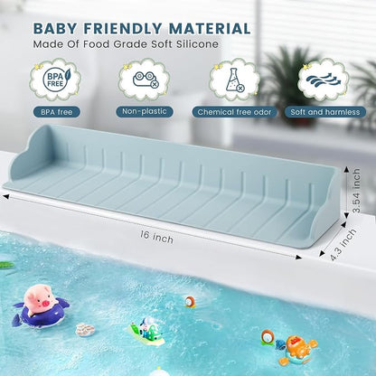 2Pack Bathtub Splash Guard for Tub, Silicone Bathtub Caddy Tray with Play Shelf, Kids Bath Tub Shelf and Organizer for Baby Bath Toys, Bath Toy Holder, Toddler Bathtub Accessories(Classic Blue)