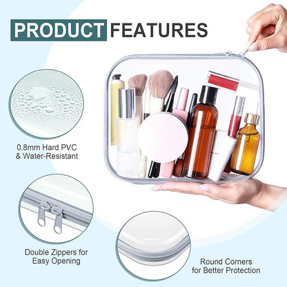 Sanwuta 6 Pcs Clear Hard Zipper Case Plastic Zipper Pouches Transparent Makeup Bag Pencil Case Pouches Toiletry Diaper Bag for Travel Toy Storage Organizer Bins(Blue-green,9.84 x 7.87 x 2 Inch)