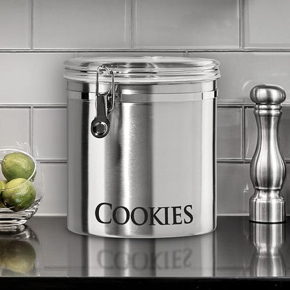 Oggi Jumbo 8" Stainless Steel Cookies Clamp Canister - Airtight Food Storage Container Ideal for Kitchen & Pantry Storage of Cookies or other Bulk, Dry Foods.
