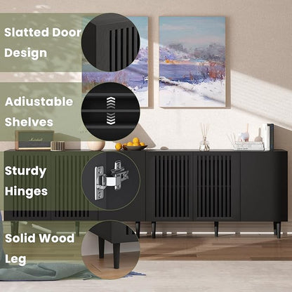 Storage Cabinet, 47.2" Freestanding Buffet Cabinet with 3 DIY Doors and Adjustable Shelf,Modern Sideboard Buffet Cabinet for Living Room,Dining Room,Kitchen,Hallway, Black