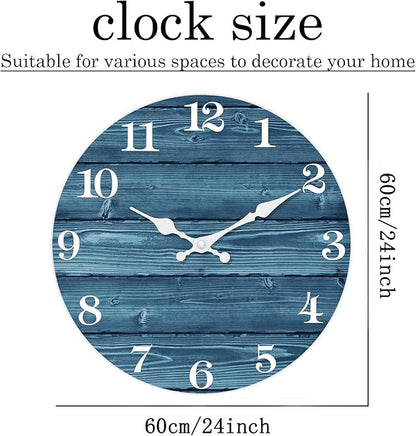 XFM Blue Wall Clock 24 Inch Farmhouse Wall Clocks Battery Operated Large Rustic Wall Clock Wood Silent Wall Clocks for Living Room Bedroom Home Office
