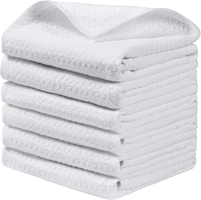 JOYMOOP Large Microfiber Waffle Weave Cleaning Cloth,Highly Absorbent Kitchen Towels,Quick Drying Lint Free Dish Towels for Kitchen,6 Pack,White,15.7×15.7 inch
