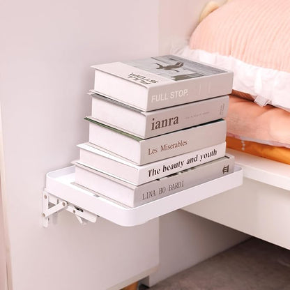 KIWIFOTOS 12.9" Floating Bedside Shelf for Bed Foldable Wall Mounted Shelf Adhesive Tablet Phone Storage Organiser for Bedroom Nursery Dorm Living Room
