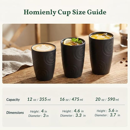 Homienly Wheat Straw Drinkware 12oz Unbreakable Drinking Glasses 6-Piece Stackable Kithen Cups Dishwasher and Microwave Safe Cups for Everyday Family Meals, Entertaining-Black