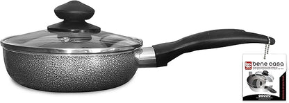 Bene Casa - Black Nonstick Aluminum Frying Pan with Glass Lid (6") - Dishwasher Safe for Easy Cleaning
