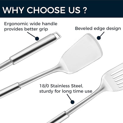 14.5-in Stainless Steel Spatula Set, 18/0 SS Heavy Duty Turner & Slotted Spatula for Kitchen Use, Cast Iron Grilling Frying, Pack of 2