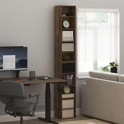 Furinno PASIR Book Shelf, 10-Tier Bookshelf, Bookcase with Open Shelf, 9.2 x 11.8 x 78.7, for Living Room, Bedroom, Home Office, Amber Pine