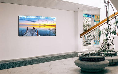 XXMWallArt FC2250 Jetty In The Sunset Lake Wall Art Canvas Prints Painting Nature Pictures Framed Landscape Paintings Canvas Wall Art for Living Room Bedroom Kitchen Home and Office Wall Decor