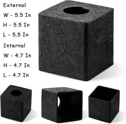 Square Tissue Box Cover Decorative,Napkin Dispenser,Facial Paper Holder for Bathroom Vanity Countertop,Bedroom Dresser,Night Stand, Desk, Office and End Table,Boho Flowers Black