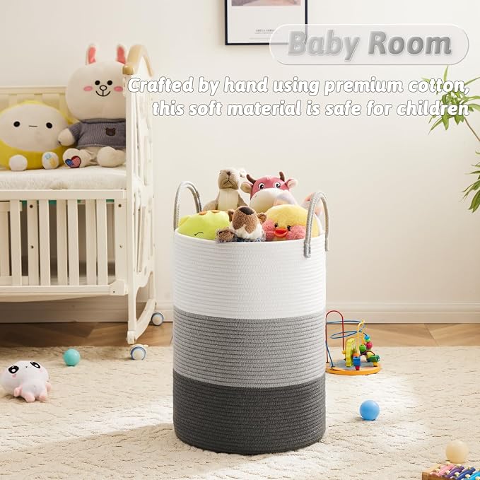 Artfeel Laundry Basket,Woven Cotton Rope Laundry Hamper,100L for Decorative Storage of Dirty Clothes,Toys and Blankets in Bathroom,Bedroom and Living Room