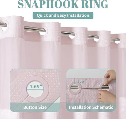 BlushPink No Hook Waffle Weave Shower Curtain with snap-in Liner Replacement, 230GSM Waterproof Fabric Hotel Shower Curtain Set for Bathroom, Through Mesh Top Window,71Wx74H