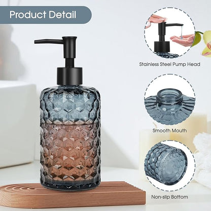 Topsky Glass Soap Dispenser with Plastic Pump, 475ml Liquid Hand Soap Dispenser, Rustproof Pump for Kitchen & Bathroom, Great for Lotions, Essential Oil, Liquid Soaps (Grayish Blue)