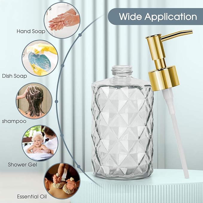 Topsky Glass Soap Dispenser with Plastic Pump,330ml Liquid Hand Soap Dispenser, Rustproof Pump for Kitchen & Bathroom,Great for Lotions,Essential Oil,Liquid Soaps Clear