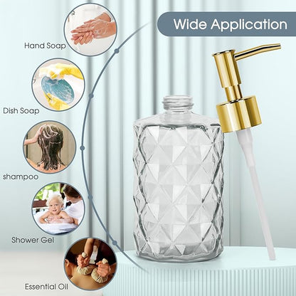 Topsky Glass Soap Dispenser with Plastic Pump,330ml Liquid Hand Soap Dispenser, Rustproof Pump for Kitchen & Bathroom,Great for Lotions,Essential Oil,Liquid Soaps Clear