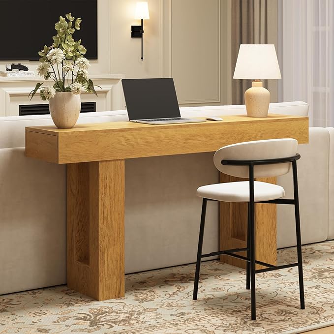 63 Inches Long Console Table for Entryway with Drawers, Wooden Sofa Table Behind Couch, Entry Table for Living Room, Foyer, Hallway, Natural