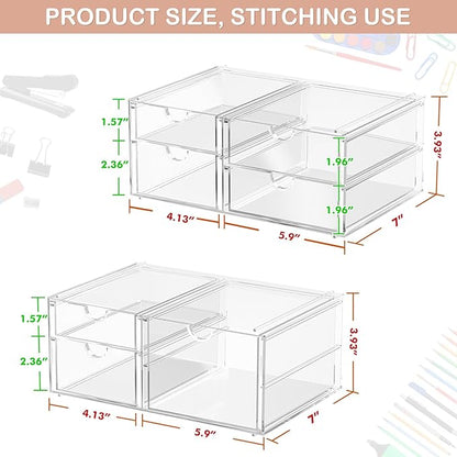 caktraie 2 Pack Desk Organizers, Makeup Organizer Storage with 7 Drawers, Desktop Office Supplies, Clear Desk Accessories, Dustproof Drawer Organizer and Storage for Make Up, Jewelry, Pen