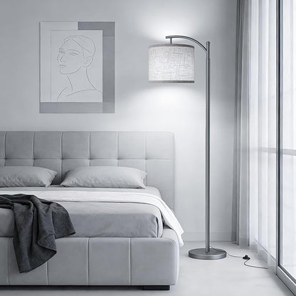 Floor Lamp for Living Room with 3 Color Temperatures LED Bulb, Standing Lamp Tall Industrial Floor Lamp Reading for Bedroom, Office (9W LED Bulb, Beige Lampshade Included) -Grey