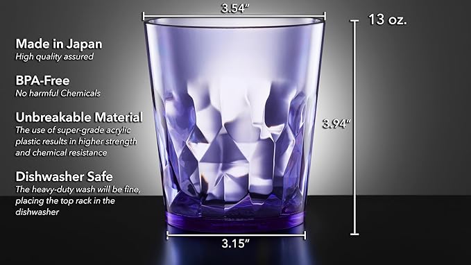 SCANDINOVIA - 13oz Unbreakable Premium Drinking Glasses Set of 6 - Made in Japan - Super Grade Acrylic Plastic - Perfect for Gifts - Dishwasher Safe - Cups Reusable Drinkware Tumblers Kids
