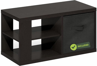 Furinno Viola Coffee Table, 3-Tier Modern Center Table with 1.2 Thick Tabletop, Side Table with Open Shelf and Storage Bin, for Living Room, Bedroom, Home Office, Black Dark Oak