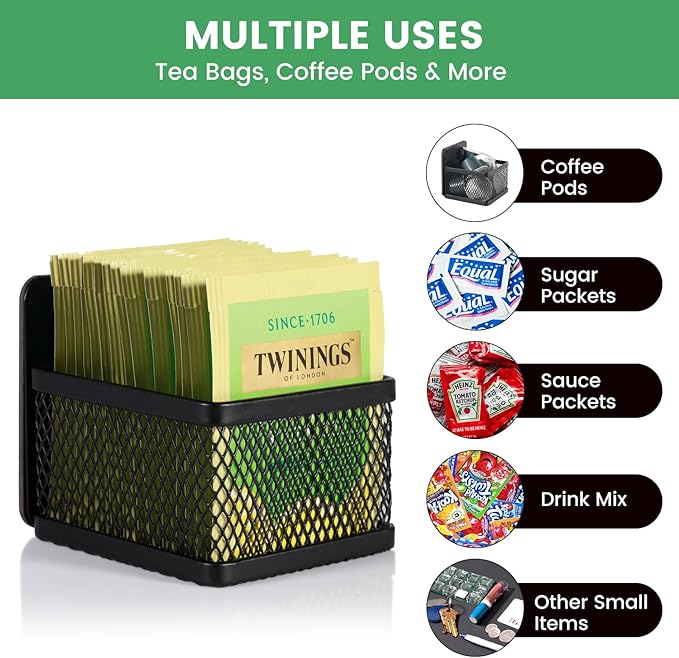 Magnetic Tea Bag Organizer - 6-Piece Metal Tea Organizer for Refrigerator, Kitchen Shelf and Counter, Stylish & Space Saving Tea Organizers and Storage