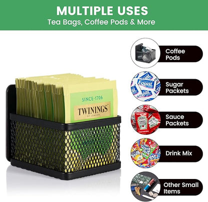 Magnetic Tea Bag Organizer - 6-Piece Metal Tea Organizer for Refrigerator, Kitchen Shelf and Counter, Stylish & Space Saving Tea Organizers and Storage