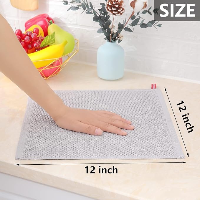 Homaxy 100% Cotton Waffle Weave Kitchen Dish Cloths, Ultra Soft Absorbent Quick Drying Dish Towels, 12 x 12 Inches, 24-Pack, Light Gray
