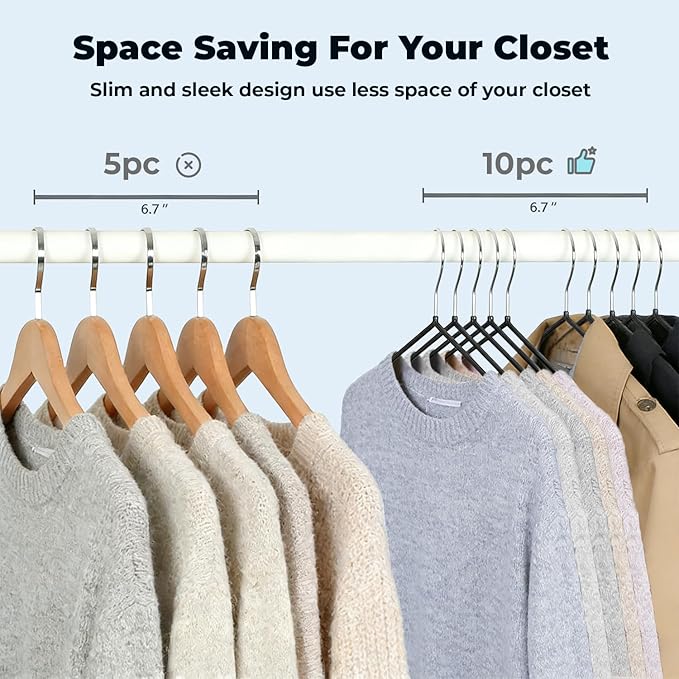 Black Metal Hangers 30 Pack, Rubber Coated Non Slip Stainless Steel Hanger, Space Saving and Heavy Duty 20Lbs Capacity for Clothes, Suit, Shirt, Coat, Dress, Camisole