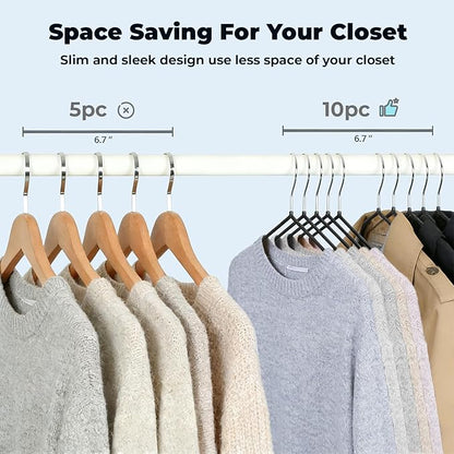 Black Metal Hangers 30 Pack, Rubber Coated Non Slip Stainless Steel Hanger, Space Saving and Heavy Duty 20Lbs Capacity for Clothes, Suit, Shirt, Coat, Dress, Camisole