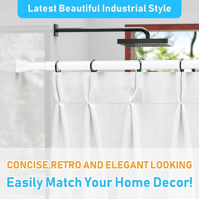 MEXAU 2 Pack White Tension Curtain Rod 45-77 Inch Shower Rod 7/8" Shower Curtain Rod Adjustable Spring Curtain Rods No Drilling Spring Rod Shower Curtain Tension Rod for Bathroom Windows Doorways