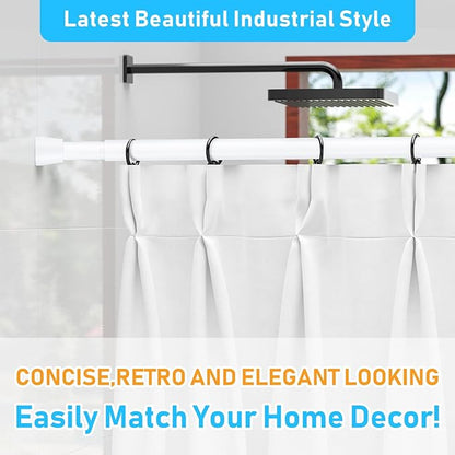 MEXAU 2 Pack White Tension Curtain Rod 45-77 Inch Shower Rod 7/8" Shower Curtain Rod Adjustable Spring Curtain Rods No Drilling Spring Rod Shower Curtain Tension Rod for Bathroom Windows Doorways