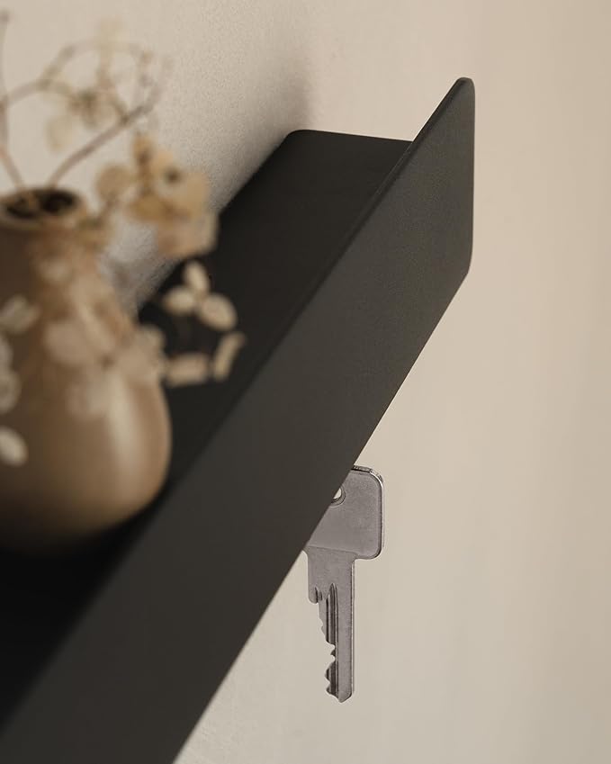 Kazai. Key Holder for Wall 'Kian' | Minimalist Key Rack Design from Berlin | Modern Metal Wall Key Hooks with Shelf | Mail and Key Holder for Entryway | Black