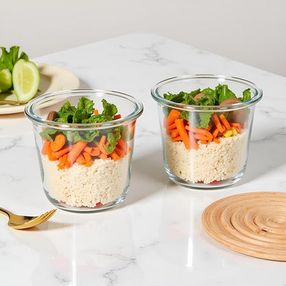 3 Cup Round Glass Soup Containers with Lids and Spoon, 24oz Round Glass Food Containers, BPA free Tall Meal Prep Bowls for Soup Leftover, Microwave, Dishwasher, and Freezer Safe (4 Packs)